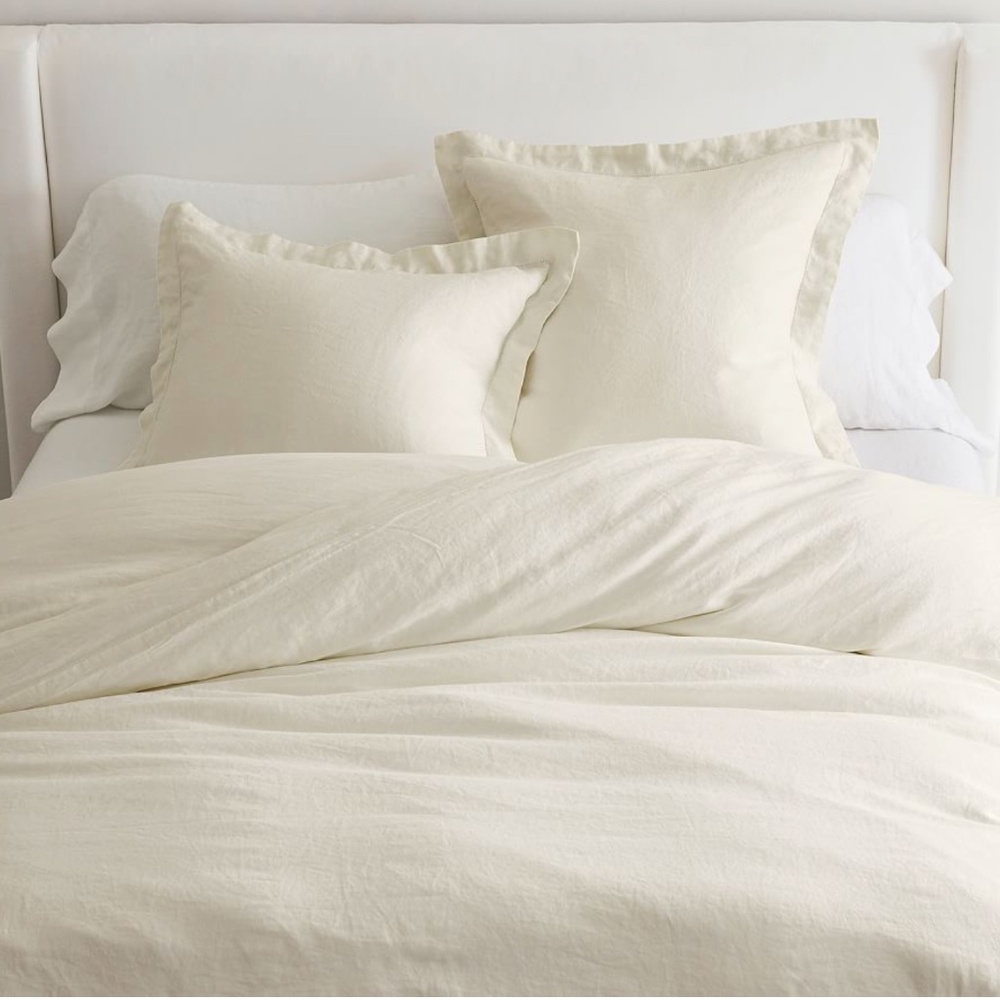 Pottery Barn Belgian Linen King/ Cali King Duvet Set, Ivory,  EUC